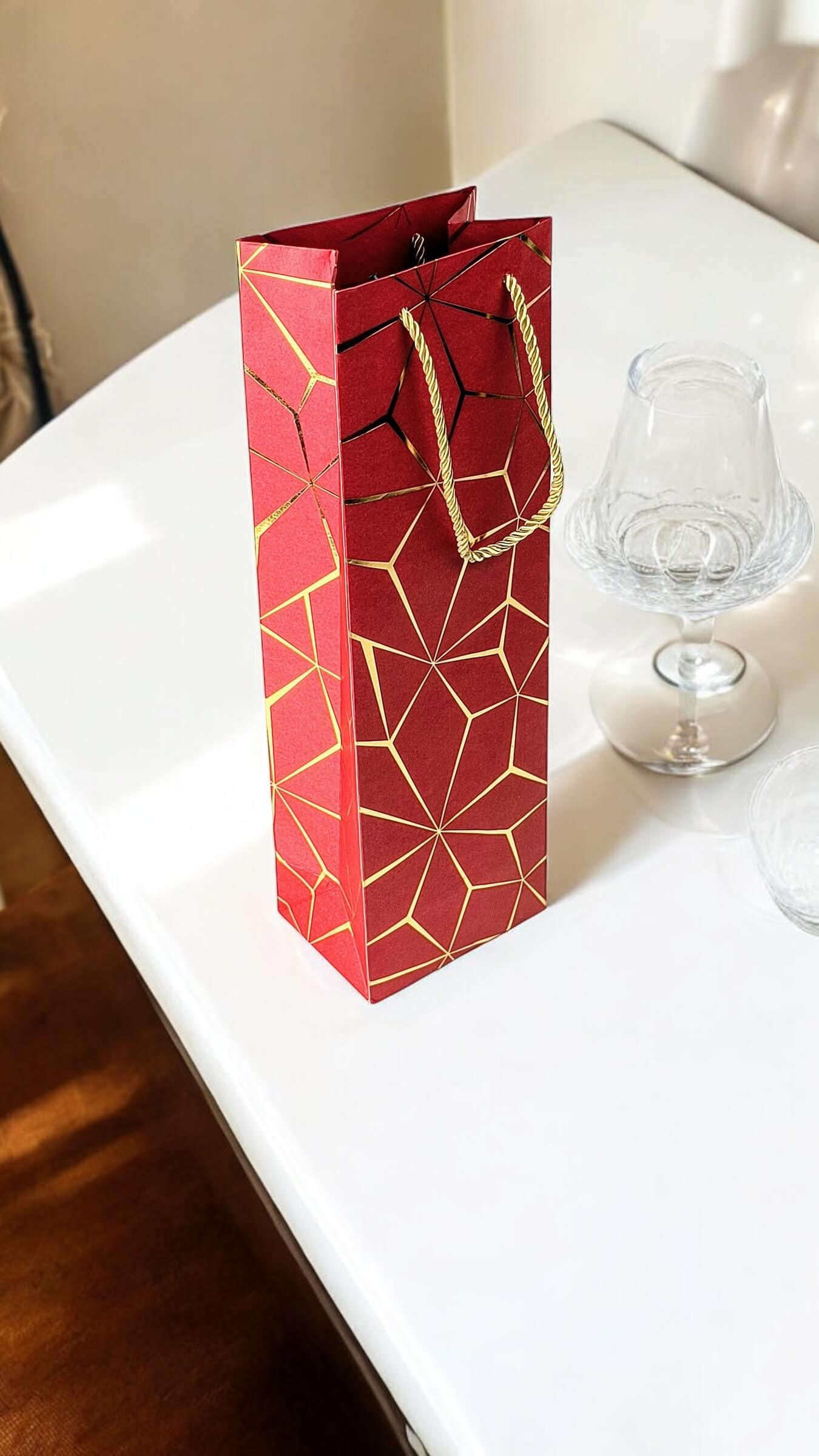 Vibrant Red Gift Bags for Wine, Champagne, Liquor Bottles