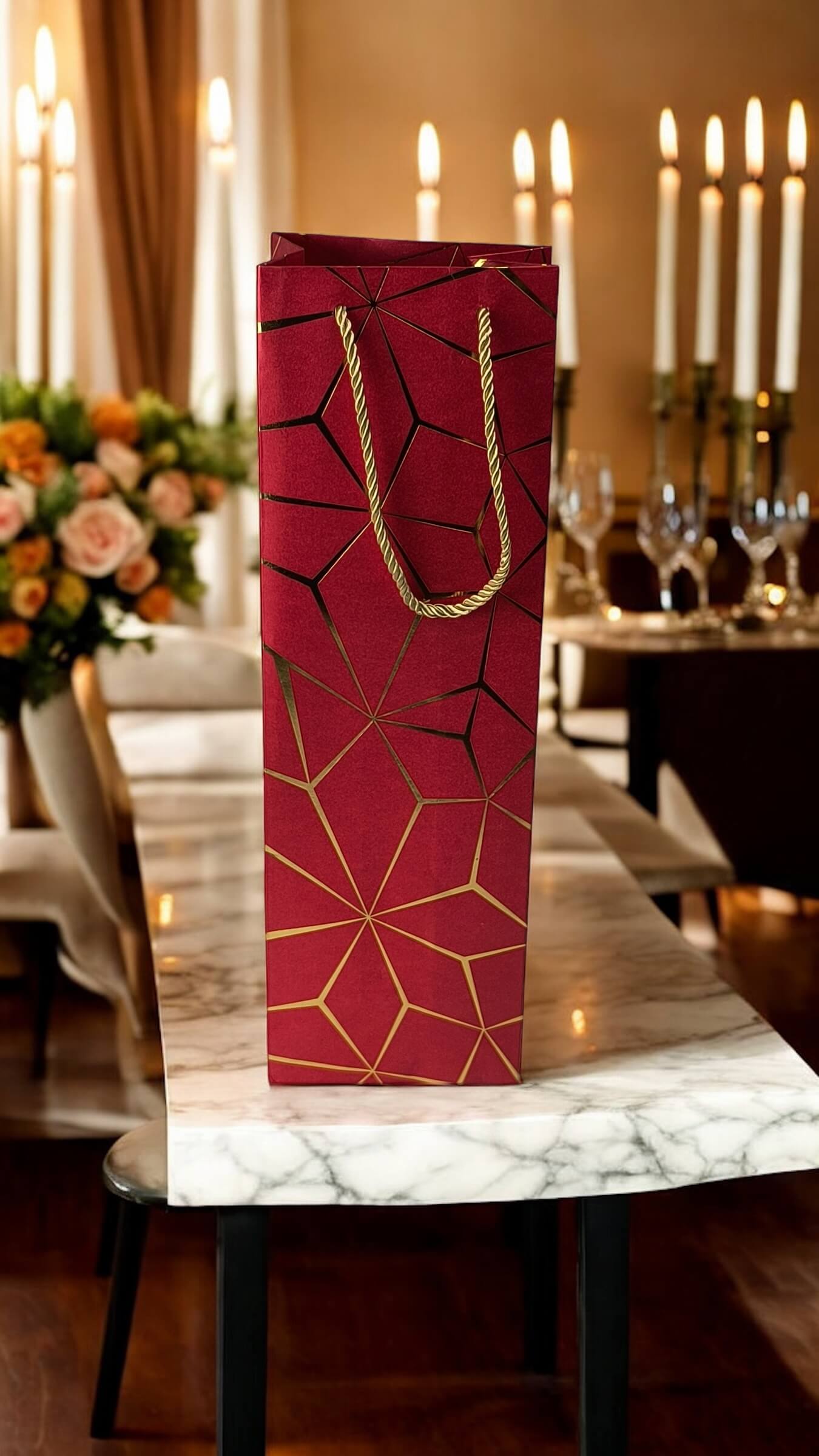Vibrant Red Gift Bags for Wine, Champagne, Liquor Bottles