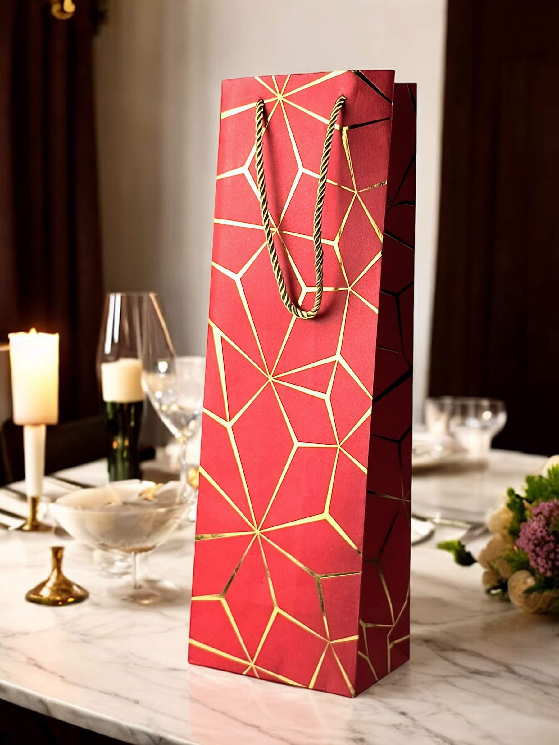 Vibrant Red Gift Bags for Wine, Champagne, Liquor Bottles