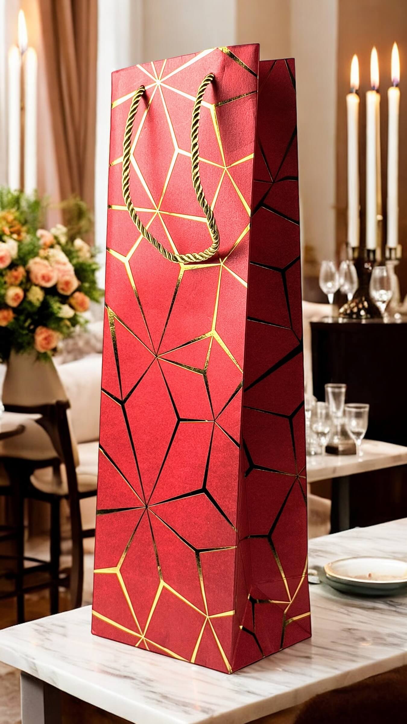 Vibrant Red Gift Bags for Wine, Champagne, Liquor Bottles