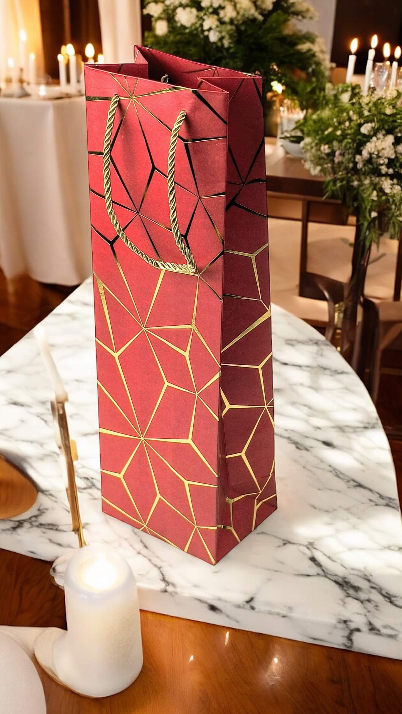 Vibrant Red Gift Bags for Wine, Champagne, Liquor Bottles