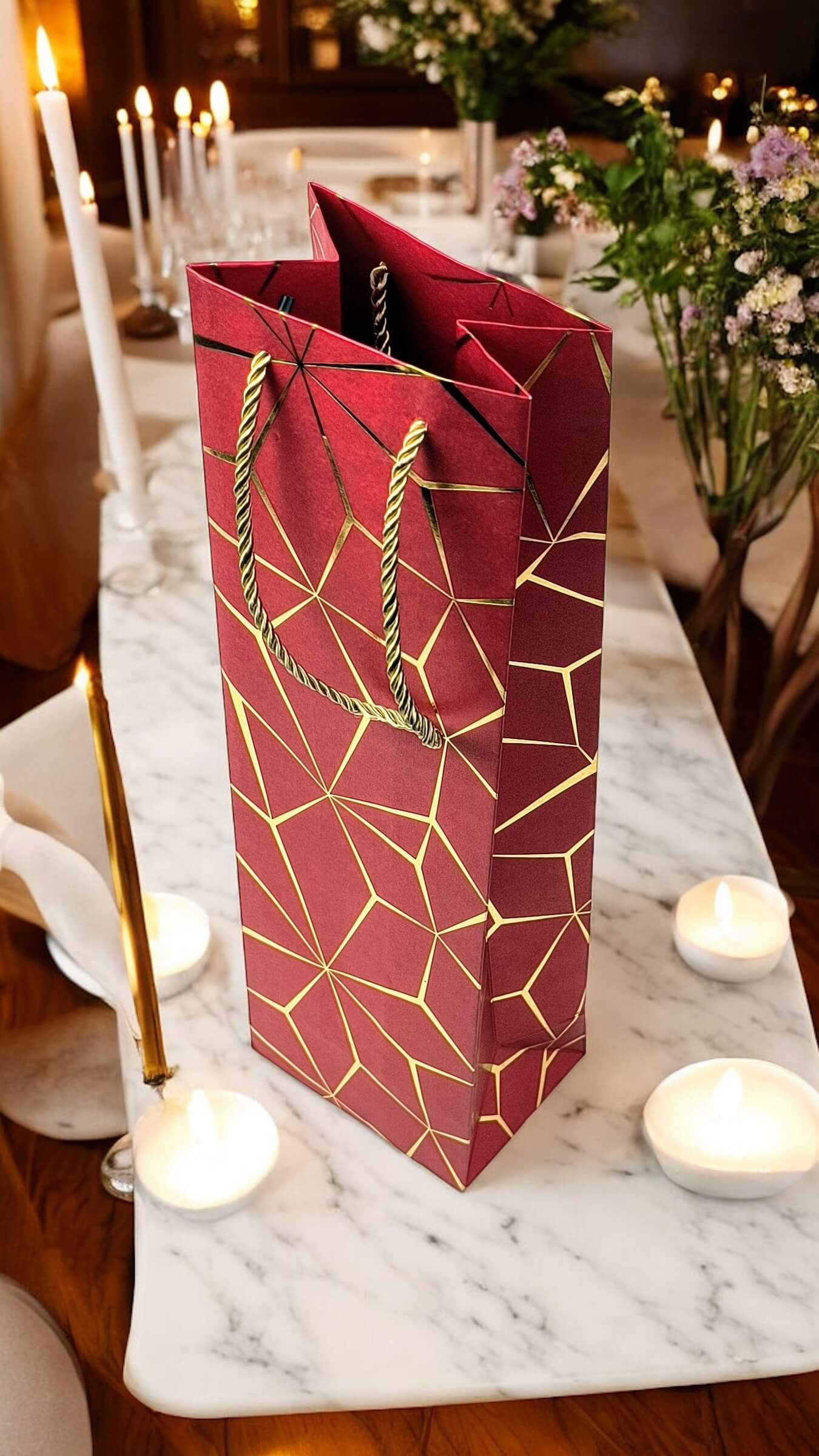 Vibrant Red Gift Bags for Wine, Champagne, Liquor Bottles