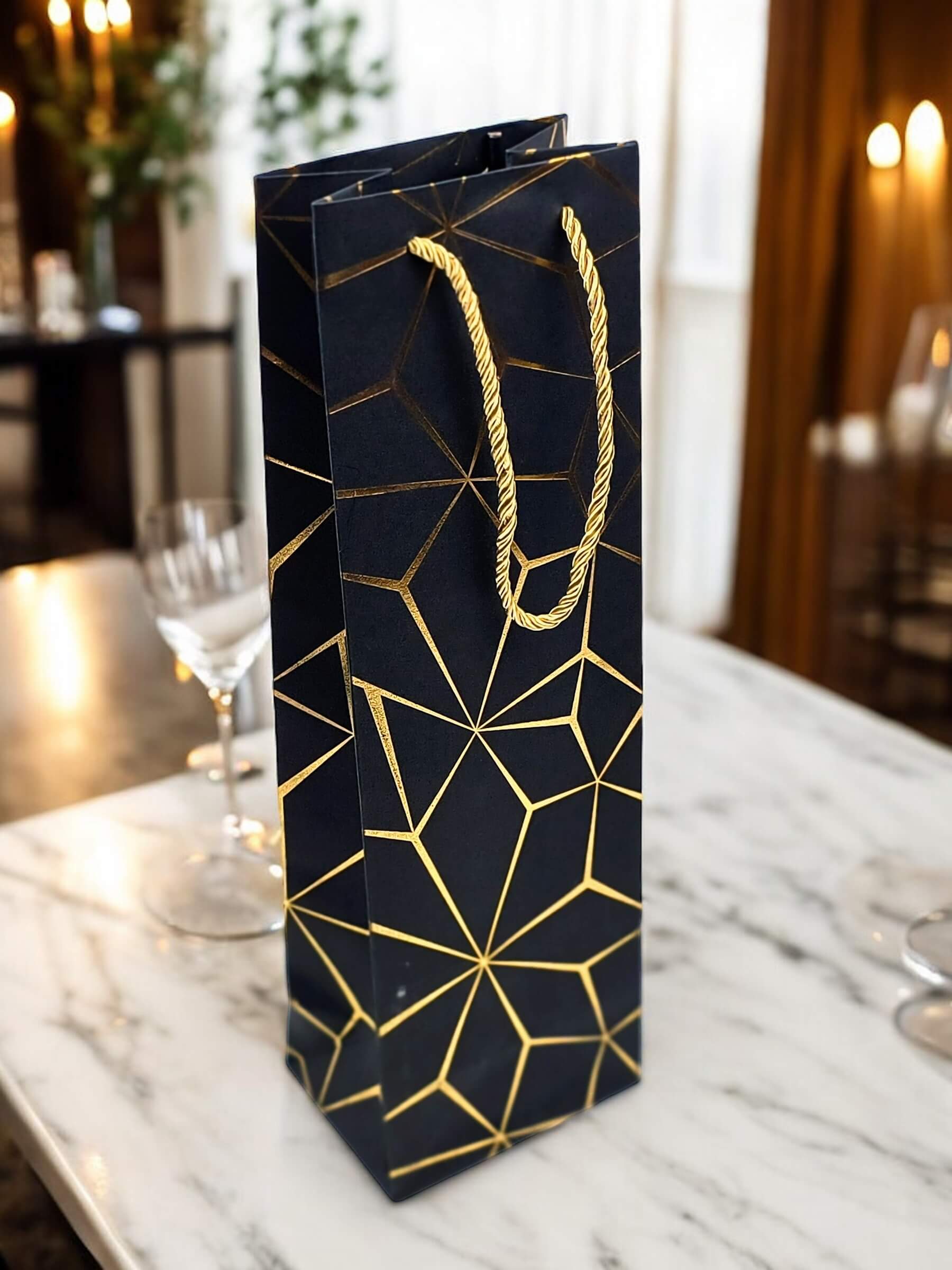 Elegent Black Gift Bags for Wine, Champagne, Liquor Bottles