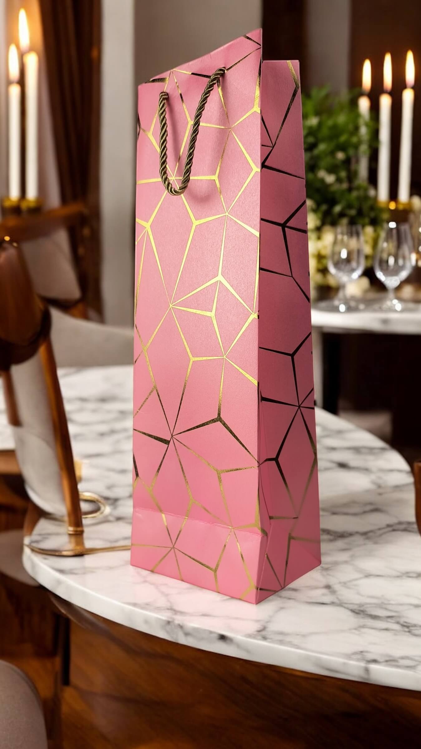 Baby Pink Gift Bags for Wine, Champagne, Liquor Bottles