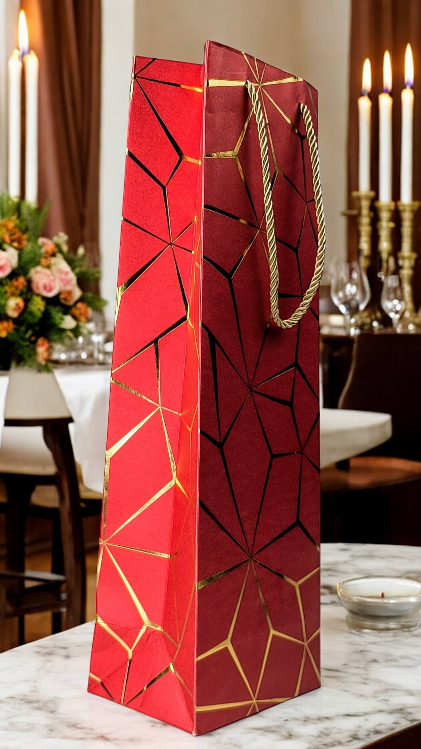 Vibrant Red  Gift Bags for Wine, Champagne, Liquor Bottles