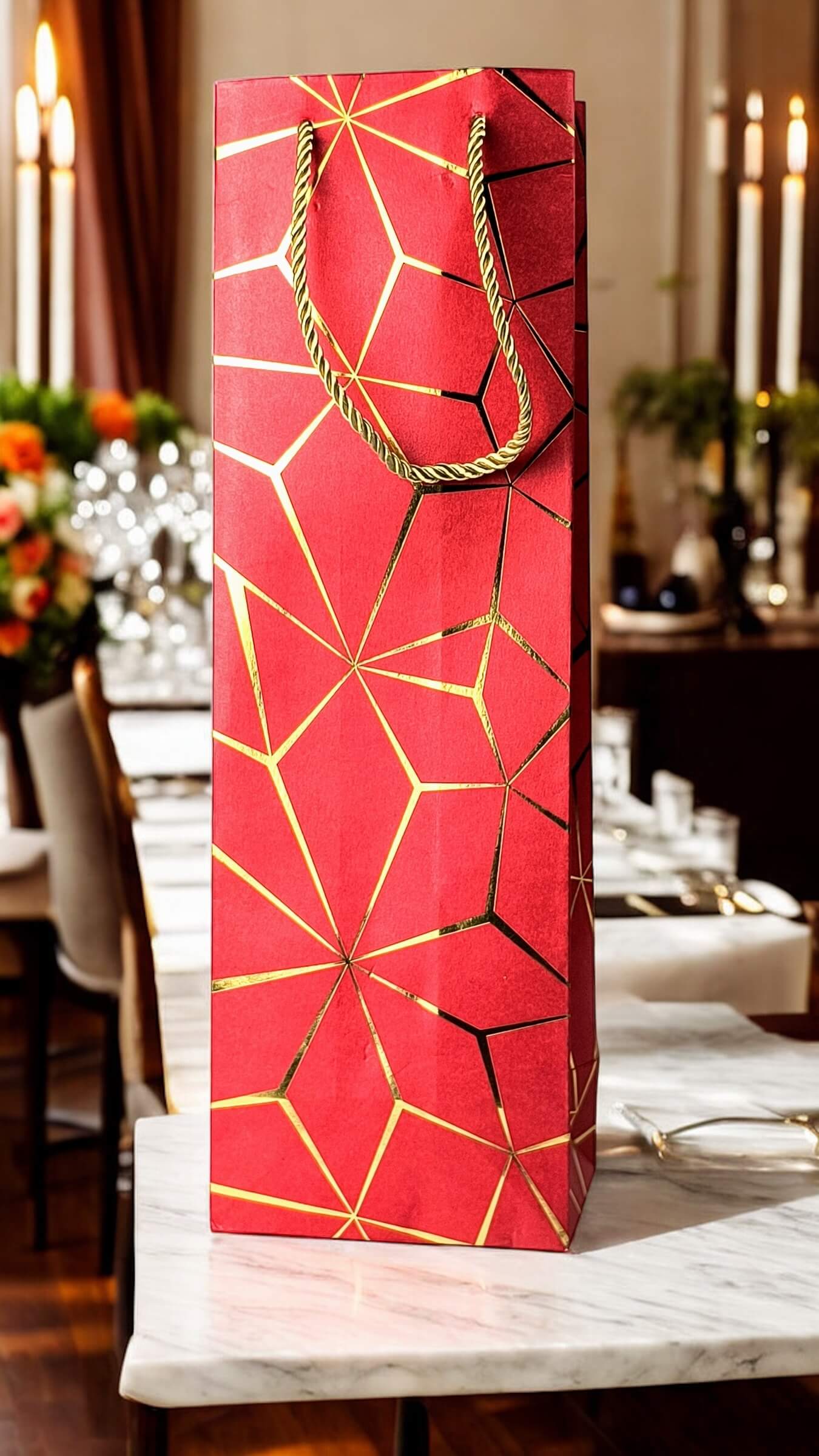 Vibrant Red  Gift Bags for Wine, Champagne, Liquor Bottles